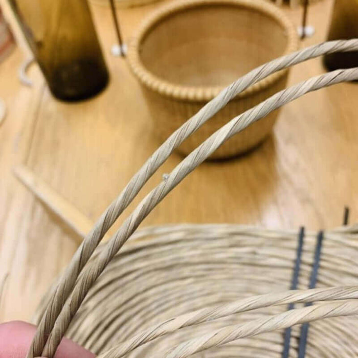 Close up of Pre Twisted Natural Rush 3-4mm strands from HH Perkins to give customers a gauge of the size.
