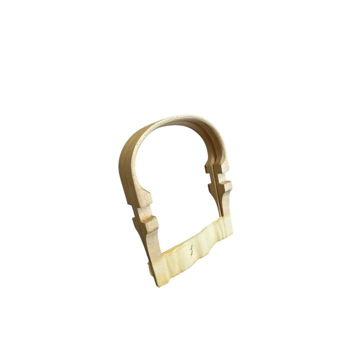 Two 4 inch maple side handles for Basket held together with tape on a white background