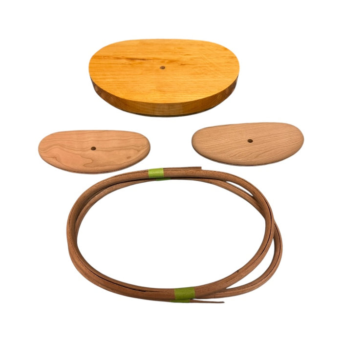9" Flatback Clutch Purse Kit components including wooden pieces and weaving material for Nantucket Basket creation.