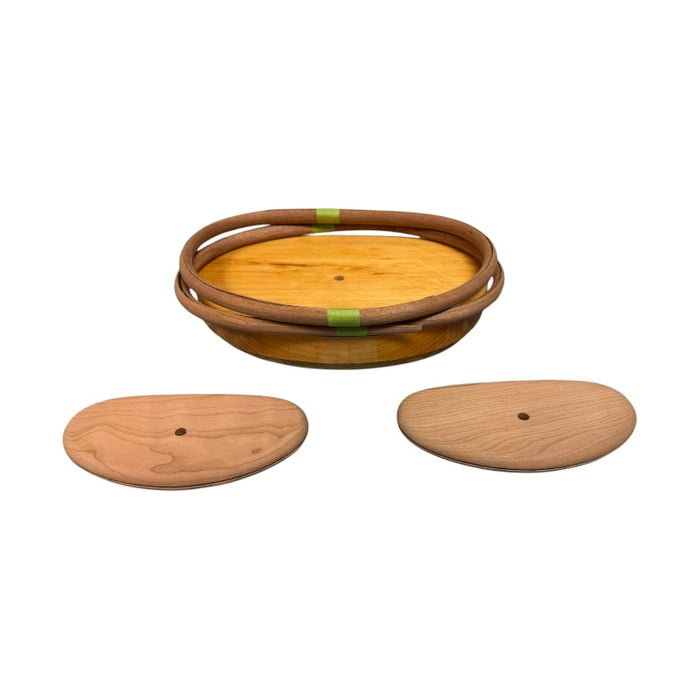 9" Flatback Clutch Purse Kit components including wood base and oval ends for Nantucket Basket weaving.