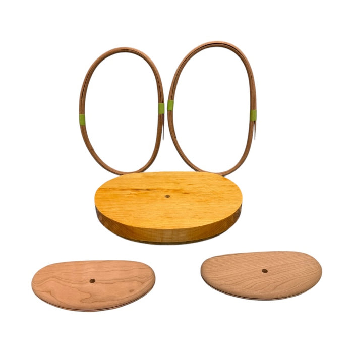 9" Flatback Clutch Purse Nantucket Lightship Basket Weaving Kit components including wooden base and curved handles.