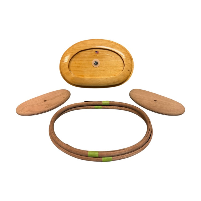 9" Flatback Clutch Purse Kit components including wooden pieces for Nantucket Lightship basket weaving.