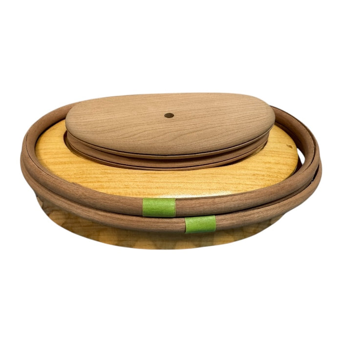 9" Flatback Clutch Purse Kit components including wood base and shaping materials for Nantucket Basket weaving.