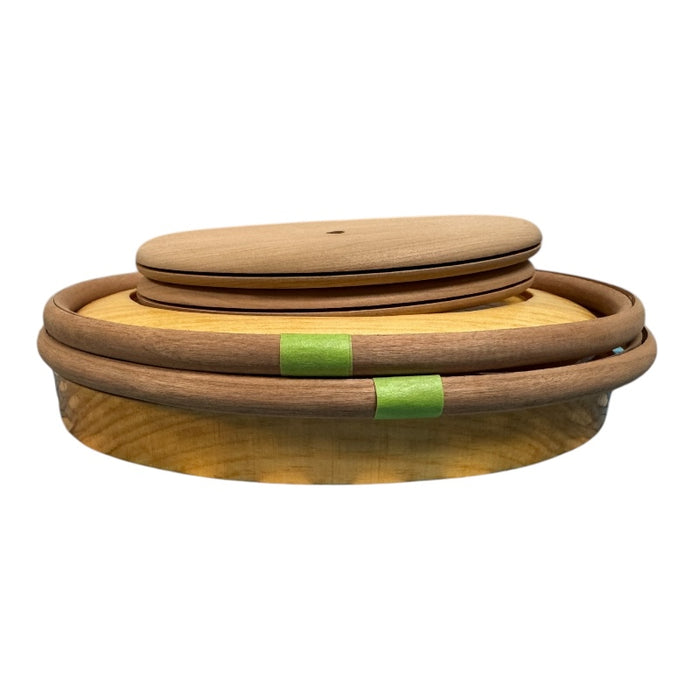 9" Flatback Clutch Purse Kit components, featuring wooden parts for Nantucket Lightship Basket weaving.
