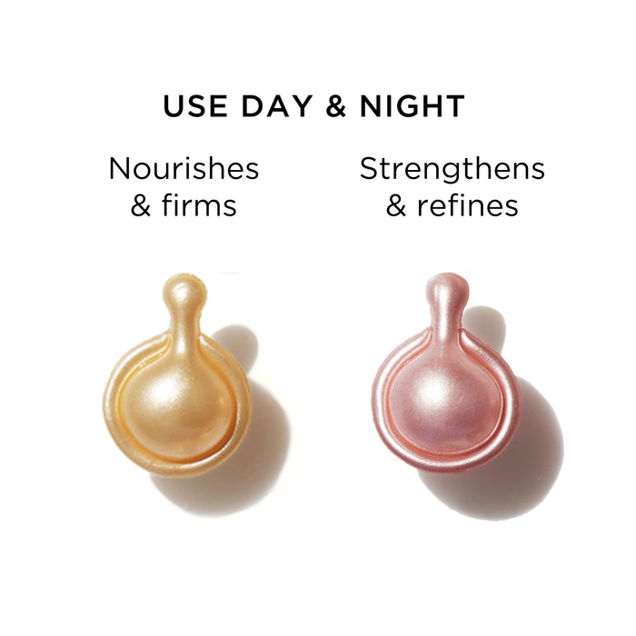 Two skincare products with text indicating their benefits on a white background
