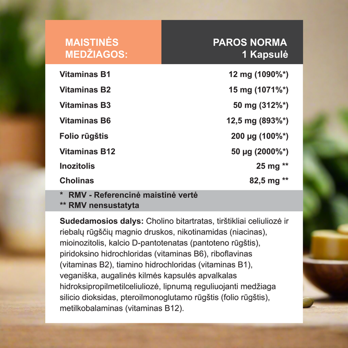 B Vitaminų kompleksas, 100 kapsulių – nuotrauka 2
