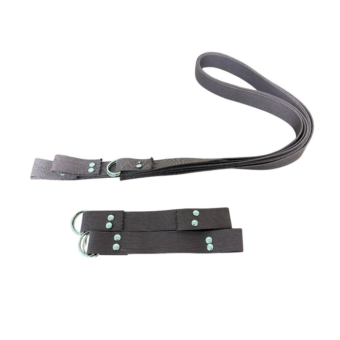 Brown shaker tape backpack straps with metal clasp on a white background