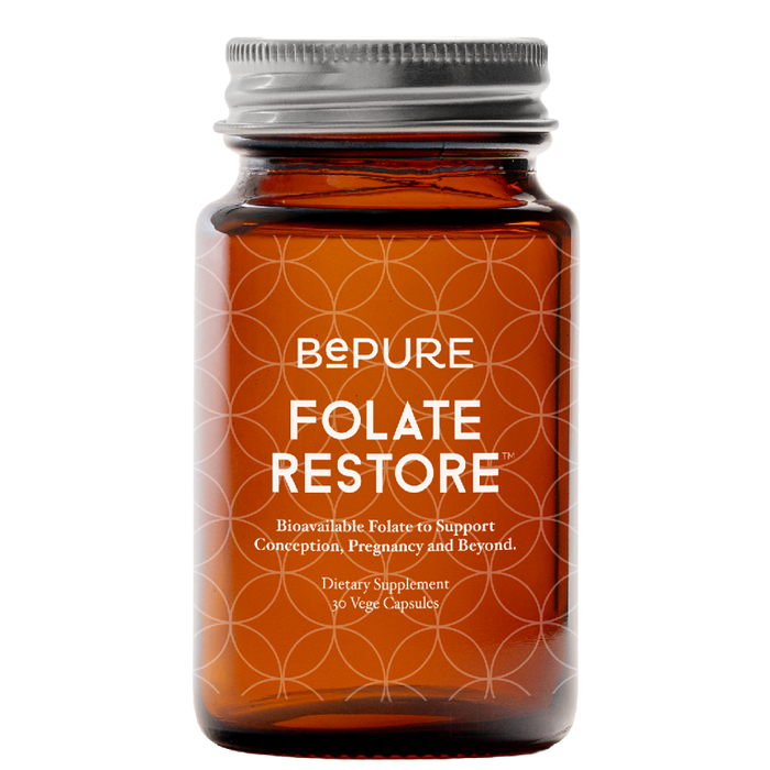 Bottle of Bepure Folate Restore on a white background