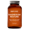 Brown supplement bottle labeled 'Bepure Magnesium Restore' on a white background