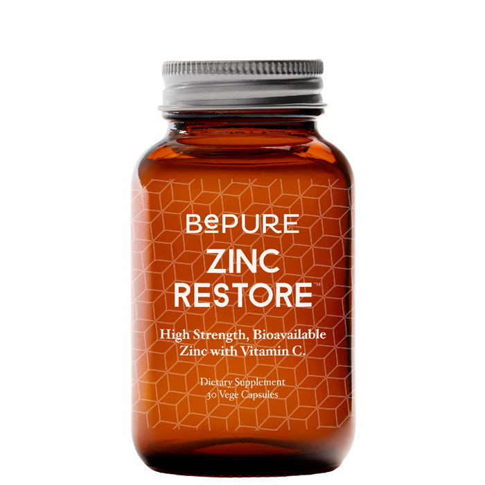 Bottle of Bepure Zinc Restore supplement on a white background