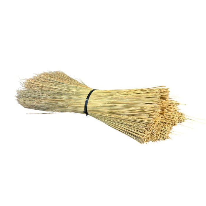 Broomcorn with black ties on a white background.