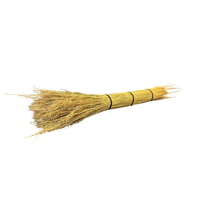 Broom with straw bristles on a white background