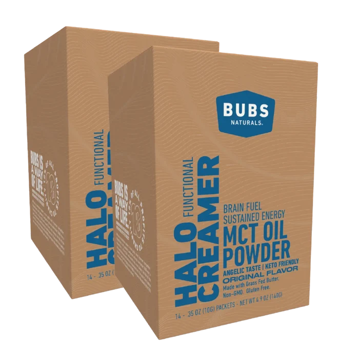 BUBS Naturals Halo Creamer with MCT Oil Powder and Grass Fed Butter,  14ct travel pack, bundle of 2
