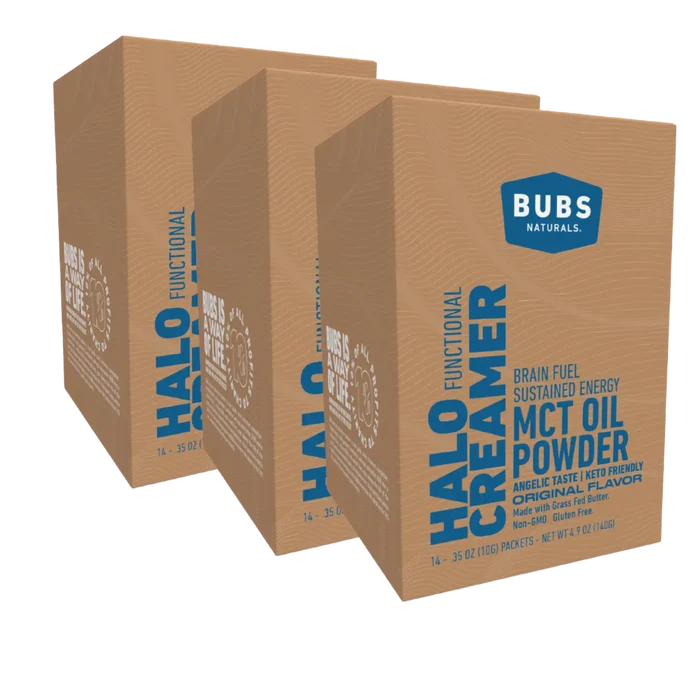 BUBS Naturals Halo Creamer with MCT Oil Powder and Grass Fed Butter,  14ct travel pack, bundle of 3