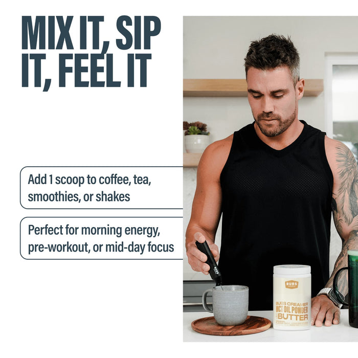 Man preparing BUBS Butter MCT Oil Creamer