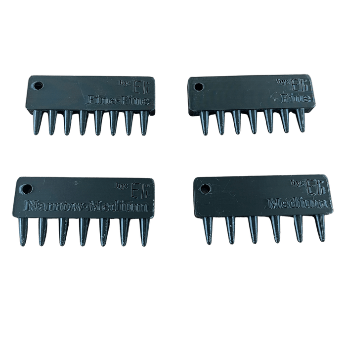 SET OF FOUR CANING FINGERS SIZE FINE, FINE-FINE, MEDIUM, AND NARRROW MEDIUM. ON WHITE BACKGROUND SOLD BY HH PERKINS CO.