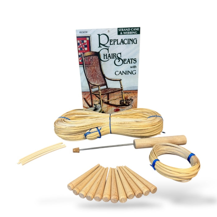 HH Perkins hand caning kit with Replacing chair seats with caning book and all of the materials included.