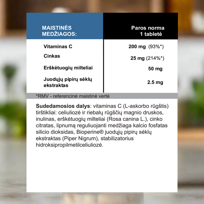 Cinkas su erškėtuogių, imbiero ir juodojo pipiro ekstraktais, 100 tablečių – nuotrauka 2