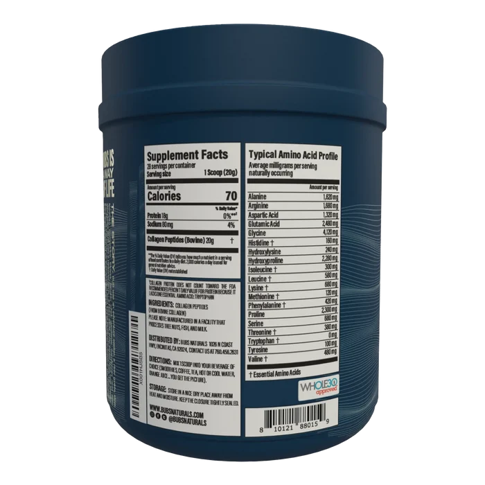 Collagen Protein, 20oz CASE PACK (6) BUBS NATURALS, Label View