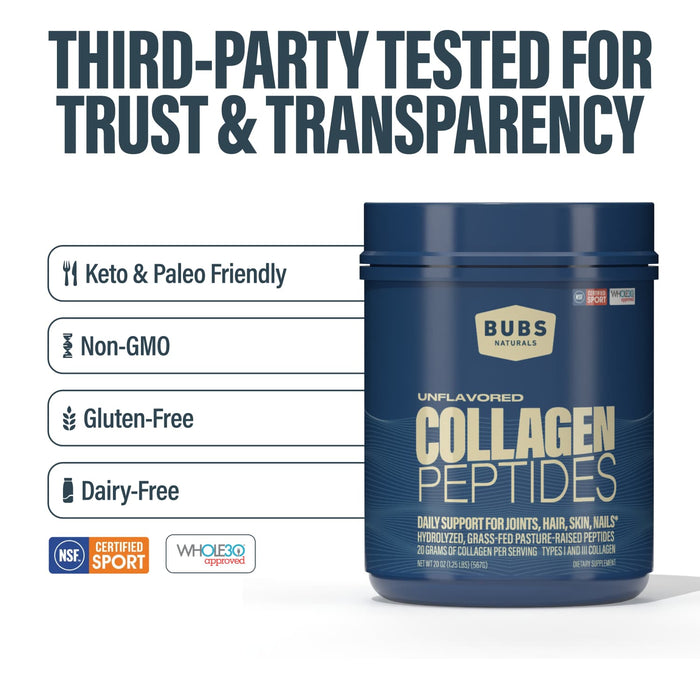 Third-party tested BUBS Naturals Collagen Peptides