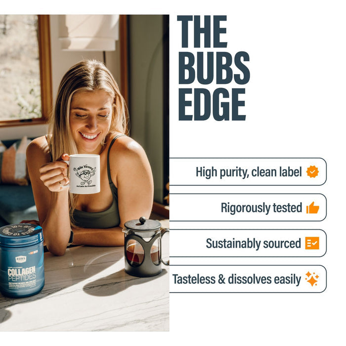 Woman enjoying BUBS Naturals Collagen Peptides