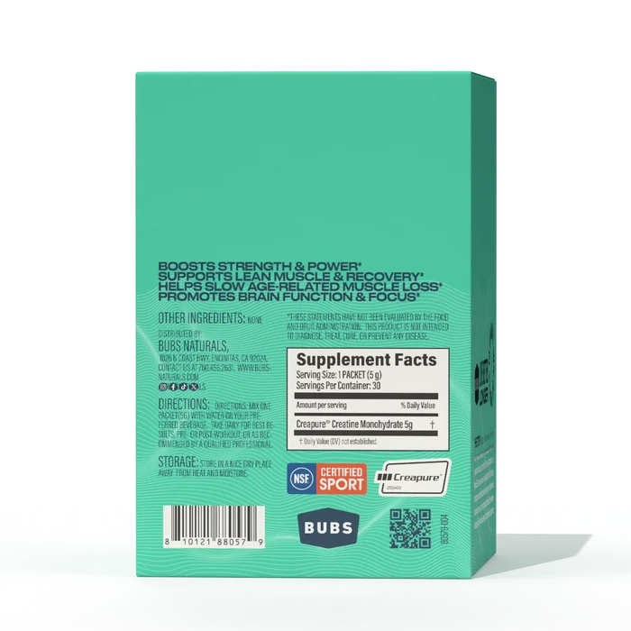Nutrition facts for BUBS Boost Creatine Monohydrate