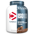 Dymatize ISO100 Hydrolyzed protein powder container on a white background