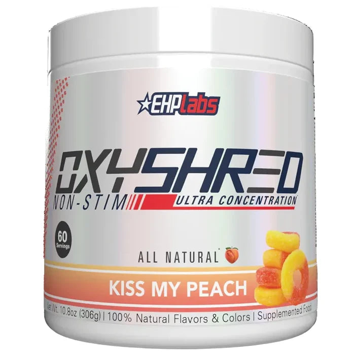 OxyShred supplement container with EHP Labs branding on a white background