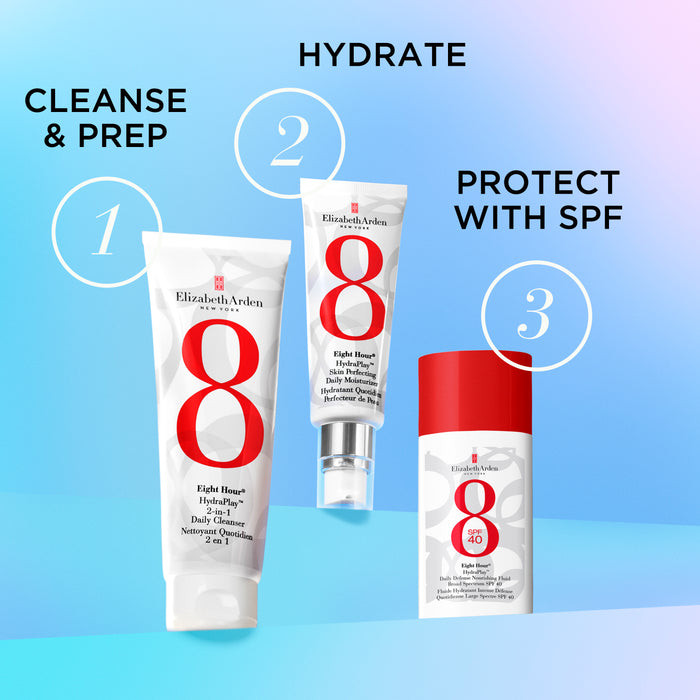 Eight Hour® HydraPlay™ Daily Defense Nourishing Fluid Broad Spectrum SPF 40 steps to use in your skincare routine