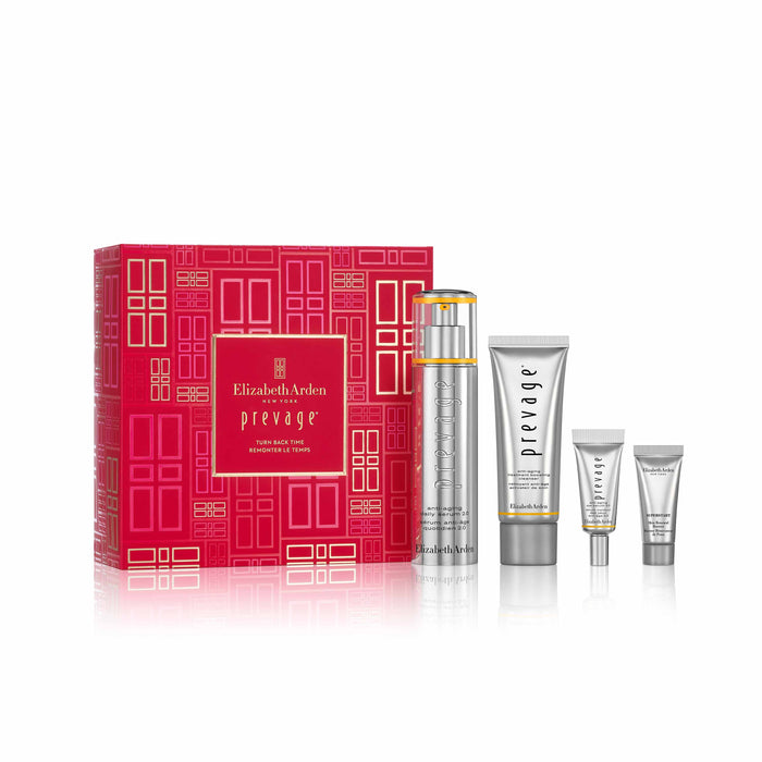 Elizabeth Arden Prevage skincare set with red packaging on a white background