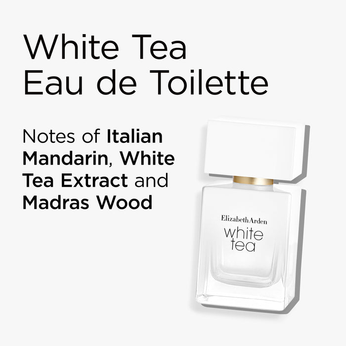Elizabeth Arden White Tea Eau de Toilette bottle with product description on a white background