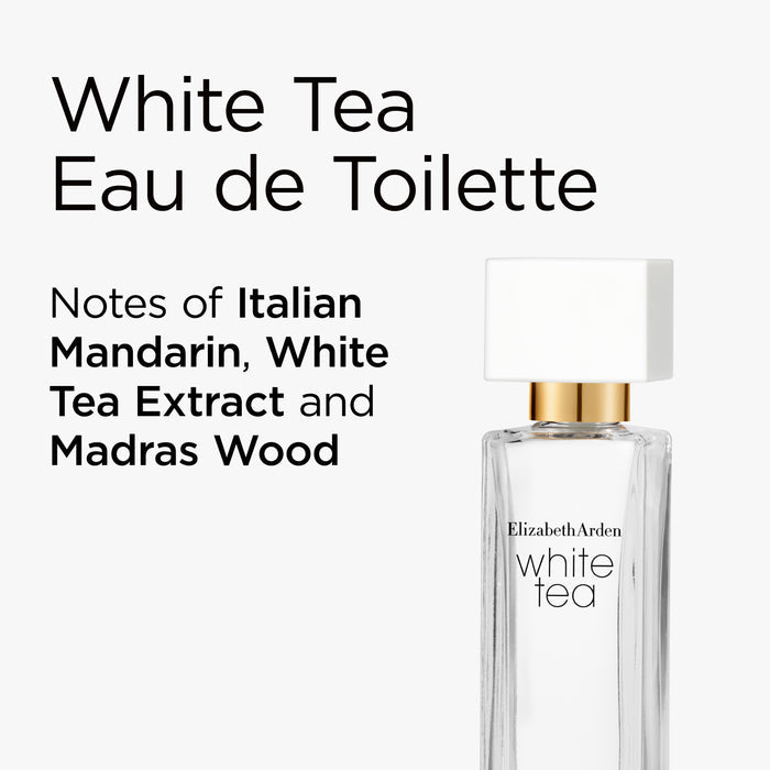 Elizabeth Arden White Tea Eau de Toilette bottle with product description on a white background