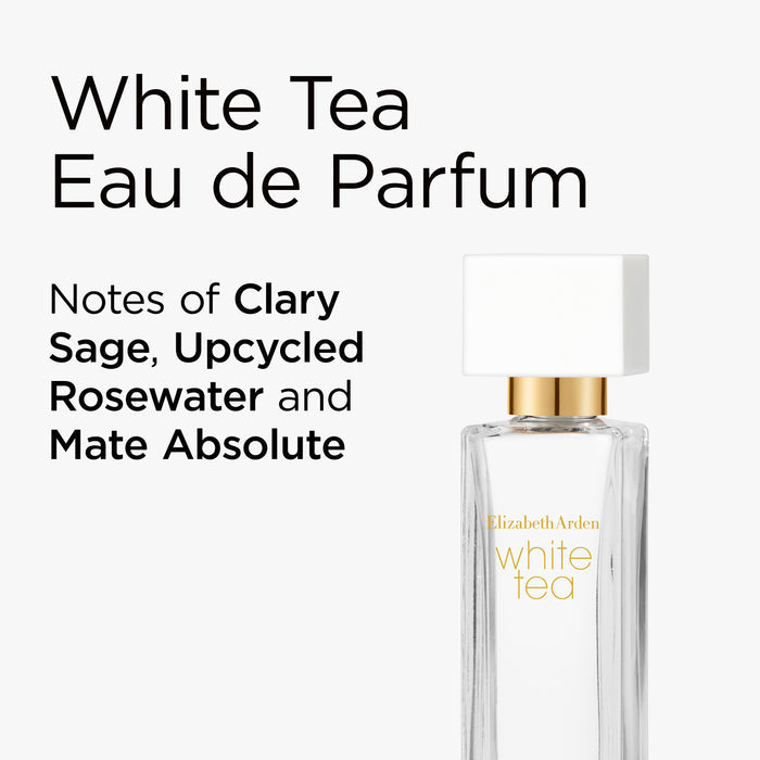 Elizabeth Arden White Tea Eau de Parfum bottle on a white background with product details.
