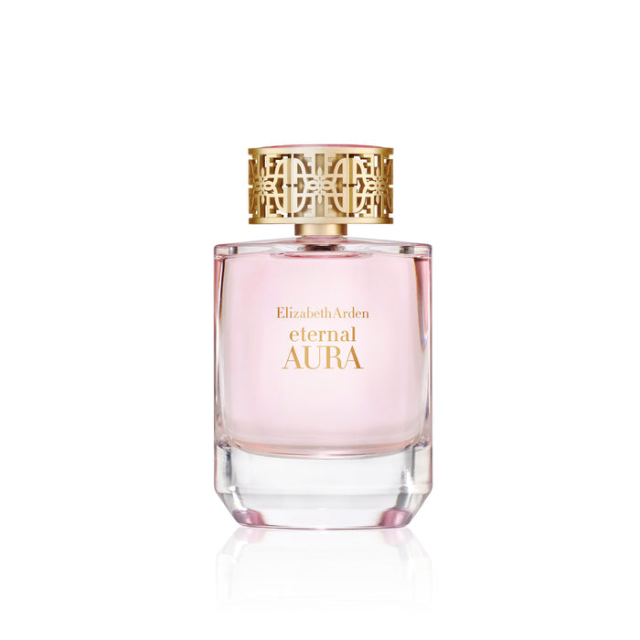 Elizabeth Arden Eternal Aura Eau de Parfum bottle in pink glass with gold cap