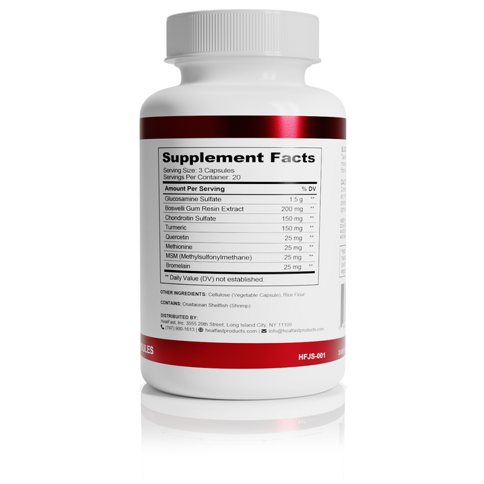 Flex Joint Support Supplement Bottle with Supplement Facts
