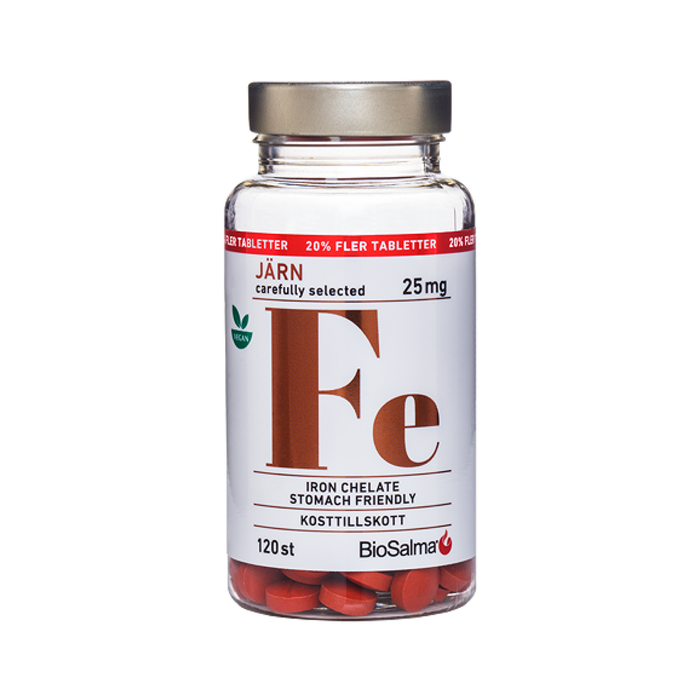 Geležis Ferrochel® 25mg - ferinis chelatas, širdies sveikata, energija, 120 tablečių vegan