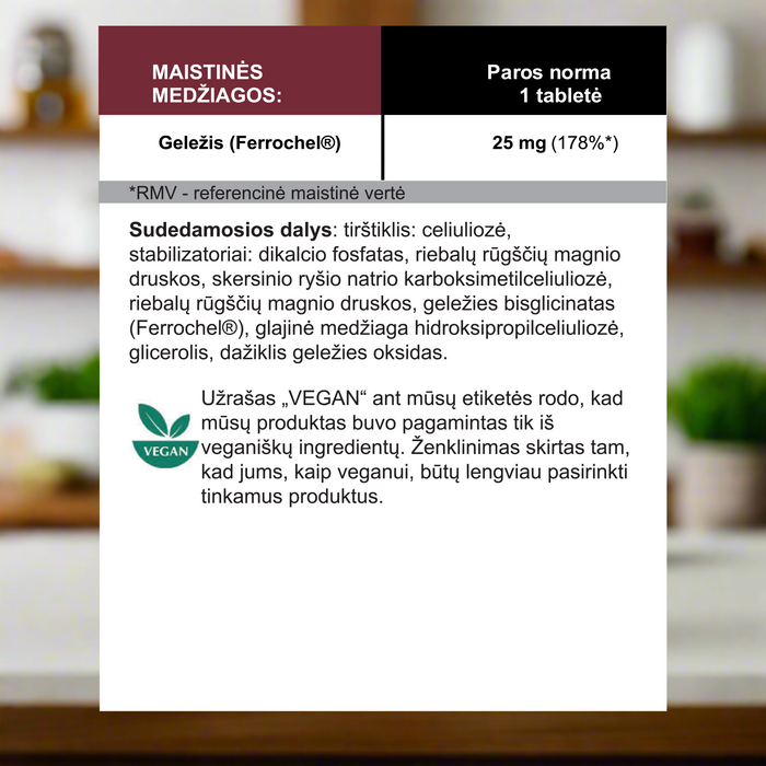 Geležis „Ferrochel®“, 25mg, 120 tablečių – nuotrauka 2