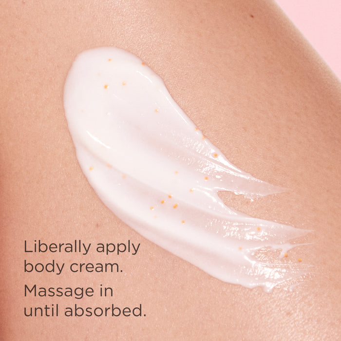 Close-up texture of Green Tea Strawberry Basil Honey Drops Body Cream applied to skin