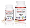 Two HealFast products: Pre-Op Healing Optimization Formula and Post-Op & Injury Formula with capsules in front.