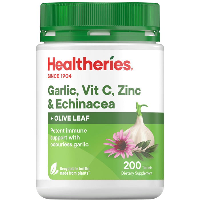 Healtheries Garlic, Vit C, Zinc & Echinacea with Olive Leaf Tablets