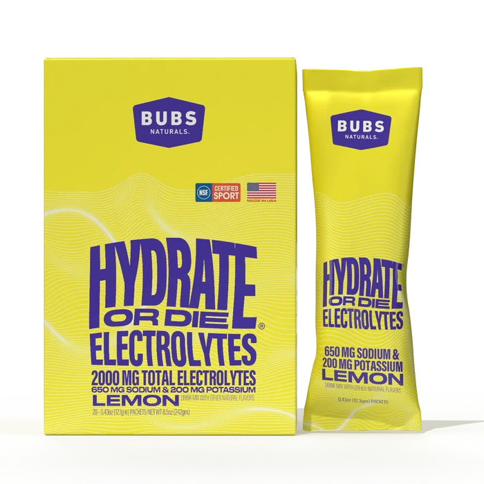 BUBS Hydrate or Die Lemon electrolyte stick packs