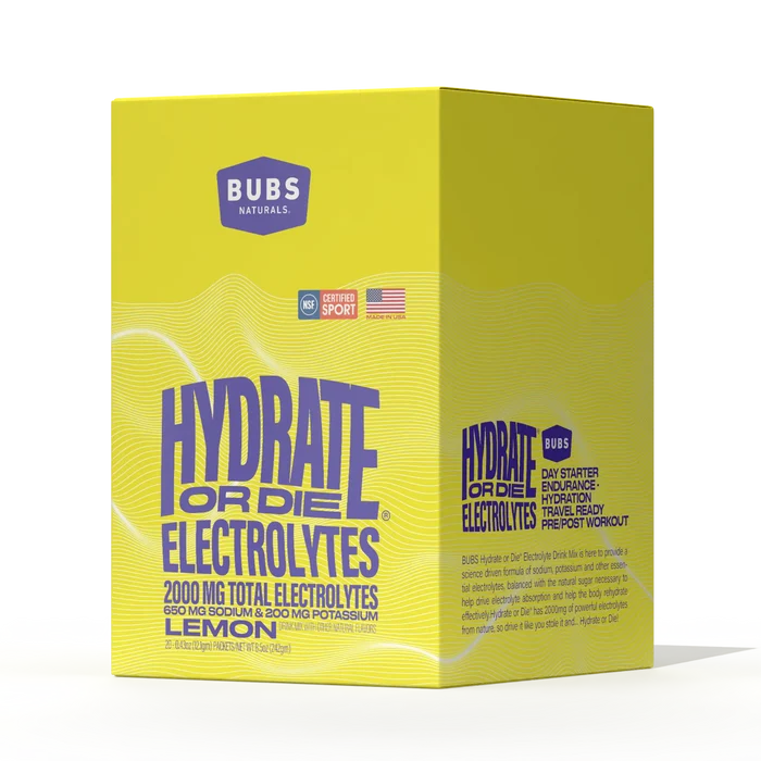 BUBS Hydrate or Die Lemon electrolyte carton