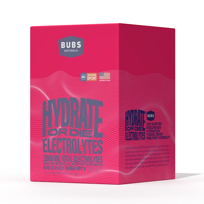 BUBS Hydrate or Die Mixed Berry electrolyte carton