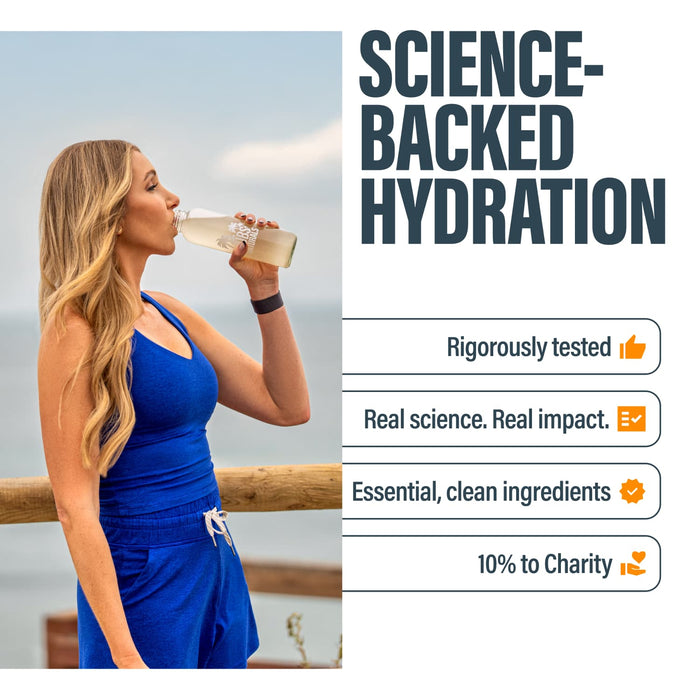 Woman drinking BUBS Hydrate or Die Lemon electrolytes
