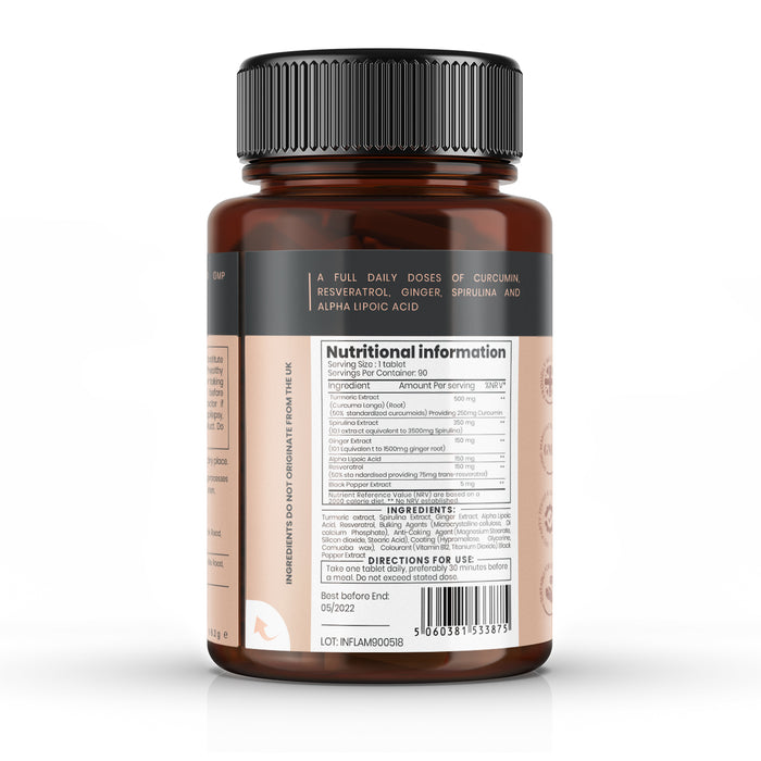 Inflammease Ultra Complete with Curcumin, Resveratrol, Ginger, ALA and Spirulina 1305mg x 90 tablets