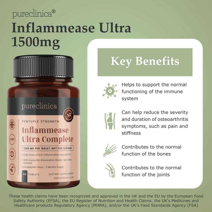 Inflammease Ultra Complete with Curcumin, Resveratrol, Ginger, ALA and Spirulina 1305mg x 90 tablets