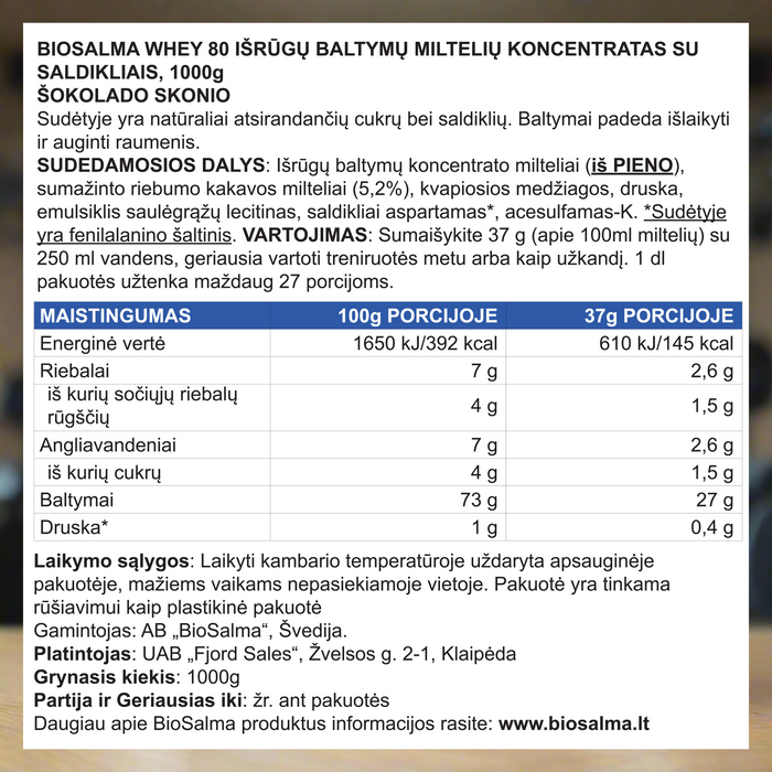 Išrūgų Proteinas Šokolado skonio, 1kg – nuotrauka 2