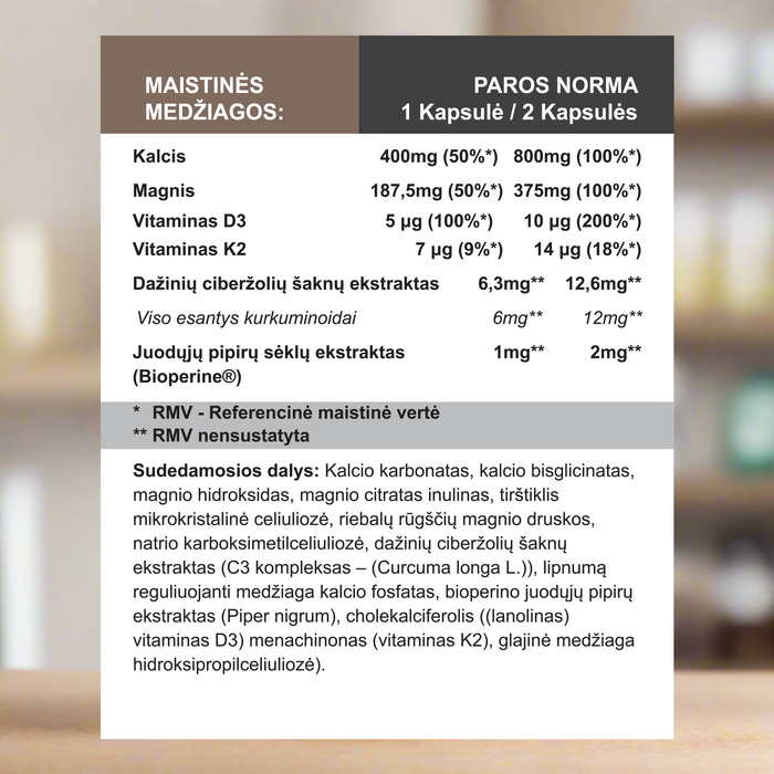Kalcis ir Magnis su Vitaminu K2, 120 tablečių – nuotrauka 2