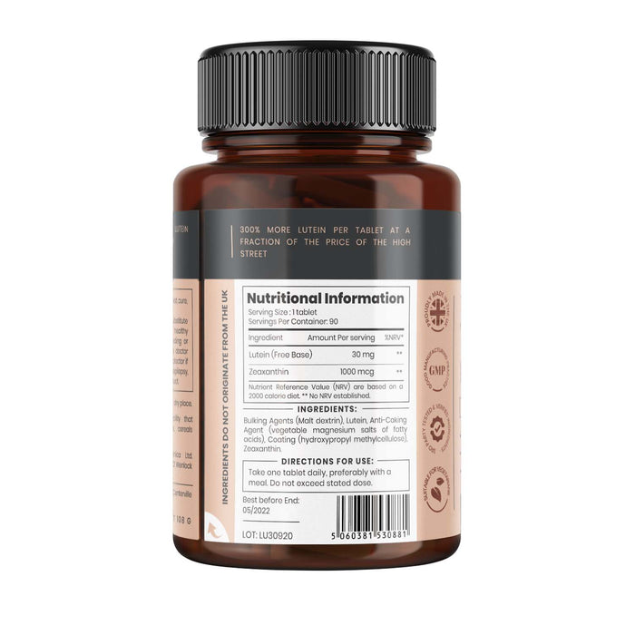 Lutein 30mg + Zeaxanthin 1000mcg x 90 tablets