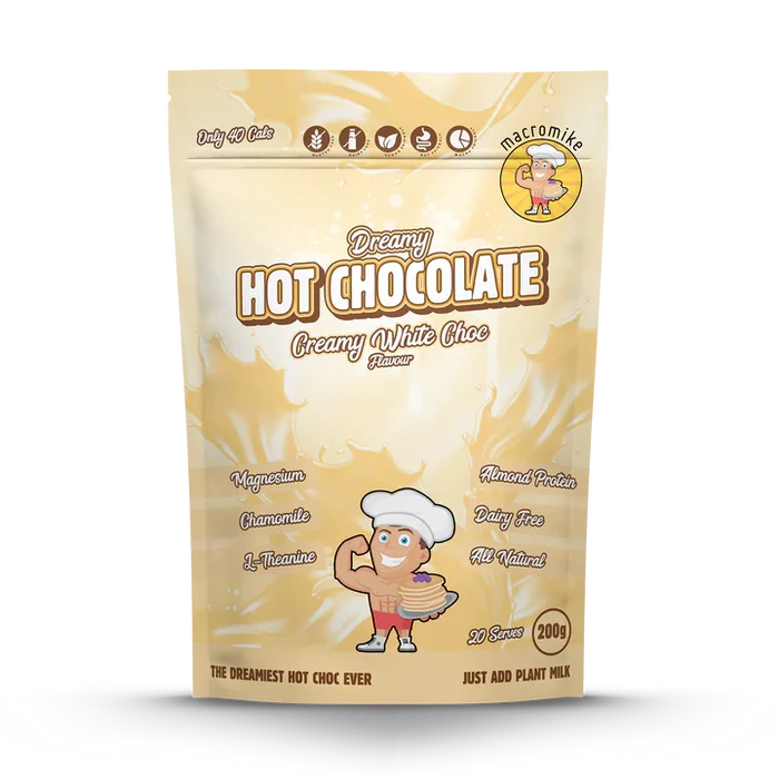 Packaging of Dreamy Hot Chocolate with cartoon character on a white background